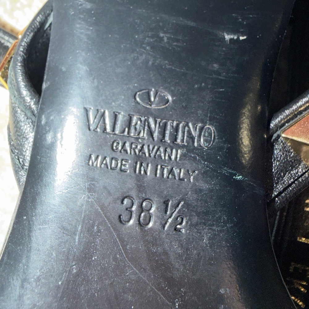 Valentino Black Leather Sandal with Gold Pyramid Studs and Ankle Strap - Picture 6 of 7